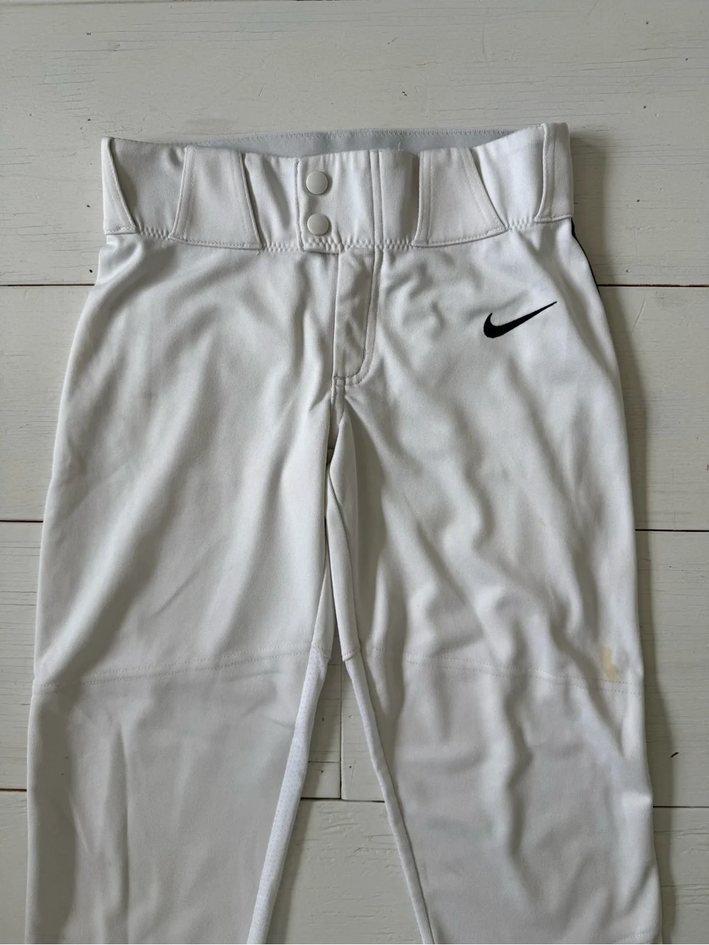 Nike Kids White Baseball Sweatpants with Black Swoosh Youth Medium Navy Stripe